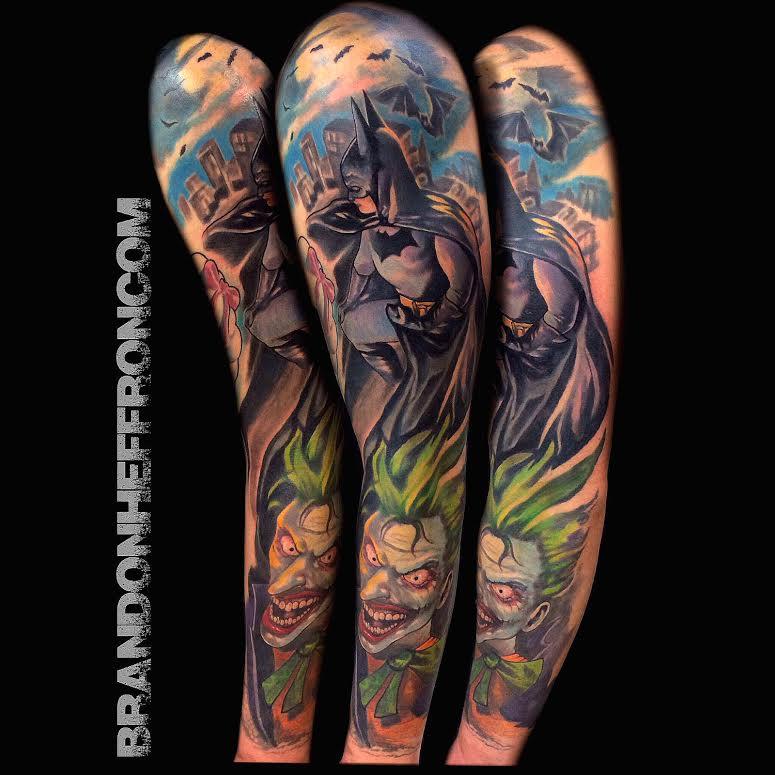 Batman & Joker sleeve by Brandon Heffron TattooNOW